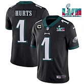 Men & Women & Youth Philadelphia Eagles #1 Jalen Hurts Black Super Bowl LVII Patch And 2-star C Patch Vapor Untouchable Limited Stitched Jersey,baseball caps,new era cap wholesale,wholesale hats